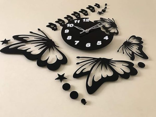 "3D Butterfly Wooden Wall Clock – Elegant Nature-Inspired Design for Living Room, Bedroom & Office"