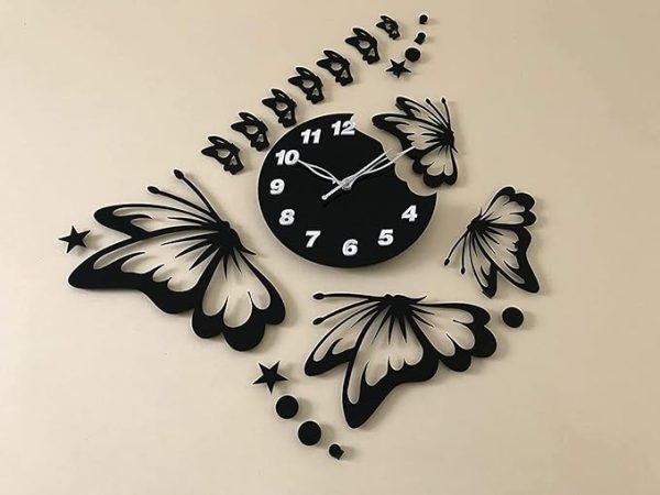 "3D Butterfly Wooden Wall Clock – Elegant Nature-Inspired Design for Living Room, Bedroom & Office"