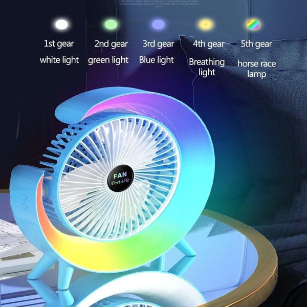 Portable Mini G Light Rechargeable Desk Fan With Led Colorful Light.