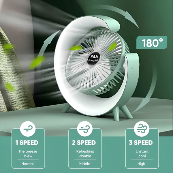 Portable Mini G Light Rechargeable Desk Fan With Led Colorful Light.