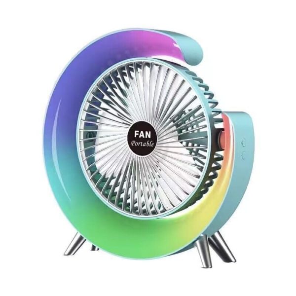 Portable Mini G Light Rechargeable Desk Fan With Led Colorful Light.