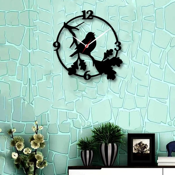 "Sparrow 3D Decorative Wooden Wall Clock – Modern MDF Design for Living Room, Bedroom, Office & Kitchen"