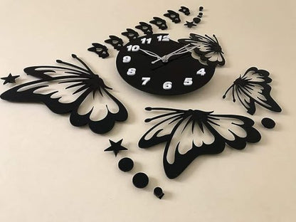 "3D Butterfly Wooden Wall Clock – Elegant Nature-Inspired Design for Living Room, Bedroom & Office"