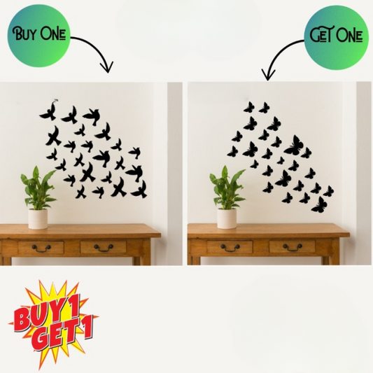 "Buy One Get One Free: 3D Wooden Sparrow & Butterfly Wall Decorations (Pack of 30) – Ideal for Home, Bedrooms, and Kids' Rooms"