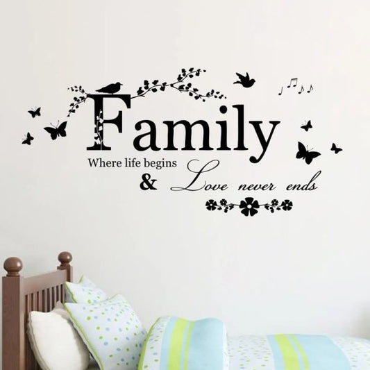 "Family Love Never Ends Quote Vinyl Wall Sticker – Inspirational Wall Decals for Home, Wedding, & Living Room (20cm x 57cm)"