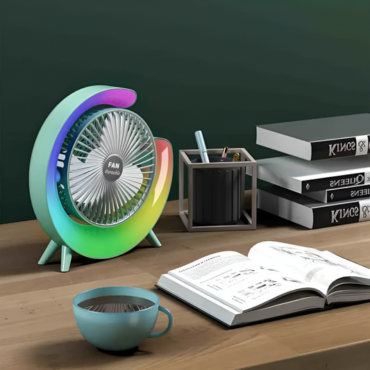 Portable Mini G Light Rechargeable Desk Fan With Led Colorful Light.