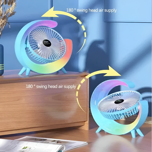 Portable Mini G Light Rechargeable Desk Fan With Led Colorful Light.