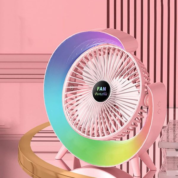 Portable Mini G Light Rechargeable Desk Fan With Led Colorful Light.
