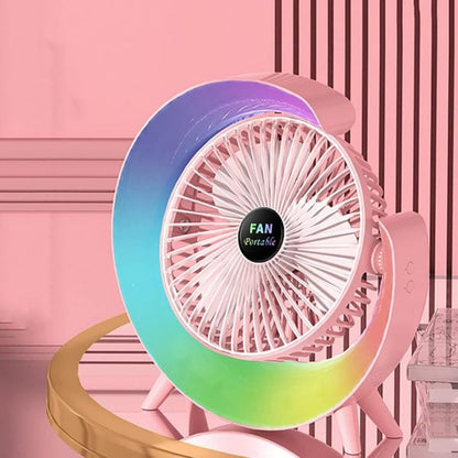 Portable Mini G Light Rechargeable Desk Fan With Led Colorful Light.